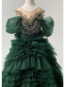 Green Tulle Ruffled Flower Girl Dress Christmas Dress